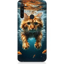 Xiaomi Redmi Note 8 Uyumlu Suda Yüzen Kedi  Desenli Silikon Kılıf