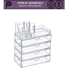 Beyaz 8 Bölmeli ve 2 Çekmeceli Makyaj Organizer Kozmetik Düzenleyici