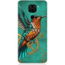 Xiaomi Redmi Note 9 Uyumlu Turkuaz Zeminde Sinek Kuşu  Desenli Silikon Kılıf