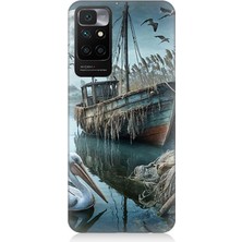 Xiaomi Redmi 10 Uyumlu Ay Işığında Eski Gemi  Desenli Silikon Kılıf