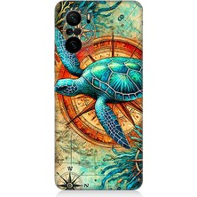 Xiaomi Redmi K40 Uyumlu Pusulada Deniz Kaplumbağası  Desenli Silikon Kılıf