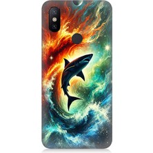 Xiaomi Mi A2 Lite Uyumlu Ateşle Dans Eden Köpekbalığı  Desenli Silikon Kılıf