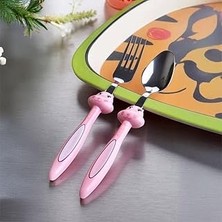 2'li Figür Modelli Paslanmaz Çelik Bebek Seti – Çatal ve Kaşık, Mavi ve Pembe Renk Seç