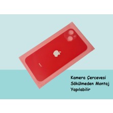 Tkgz - iPhone 14 Arka Pil Batarya Kapağı - Cam Kapak Geniş Lens Deliği - Kırmızı