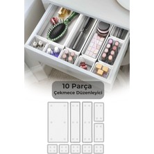 10 Parça Modüler Makyaj ve Takı Organizeri, Beyaz, Çekmece ve Masaüstü Düzenleyici
