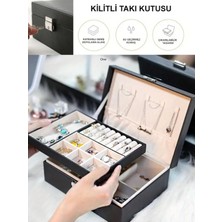 Siyah Suni Deri Takı Kutusu, Kilitli Organizer, Güvenli ve Şık Düzenleme Çözümü