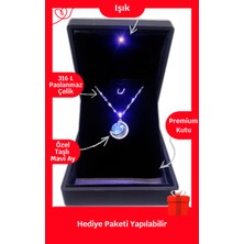 Işıklı Premium Kutuda | Yeni Mavi Gökyüzü Gümüş Renk Çelik Kolye | 316L Çelik - Kararmaz