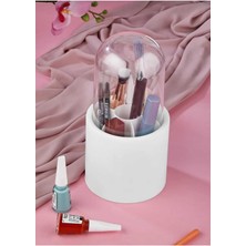 Beyaz 7 Bölmeli Şeffaf Koruma Kapaklı Makyaj ve Kozmetik Düzenleyici