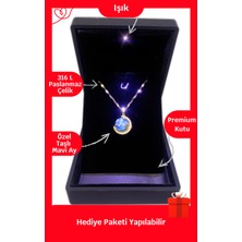 Işıklı Premium Kutuda | Yeni Mavi Gökyüzü Çelik Kolye Gold Renk | 316L Çelik - Kararmaz