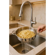 Paslanmaz Çelik Kulplu Makarna Süzgeç No:1 25 cm Paslanmaz Çelik Süzgeç