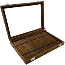 Kahverengi Süet Cam Kapaklı Bileklik Saklama Kutusu Şık Organizer