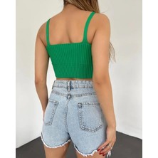 V Yaka Askılı Crop Triko Büstiyer