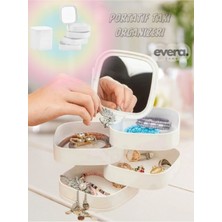 Beyaz 4 Katlı 360° Dönebilir Takı Düzenleyici Aynalı Kapaklı