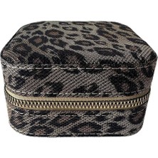 Kahverengi Suni Deri Desenli Fermuarlı Seyahat ve Çekmecede Takı Düzenleyici Çanta