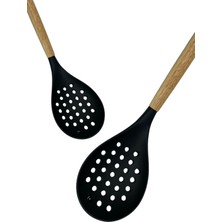 Bambu Saplı Siyah Sert Silikon Isıya Kevgir - 1 Adet