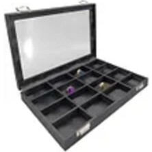 Cam Kapaklı Deri Kumaş Takı Düzenleyici, Siyah, 34X24 Cm, Bölmeli Organizer