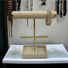 Bej Takı Standı, Silindir ve Küpelikli, Şık ve Pratik Organizer