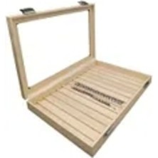 Krem Renk Cam Kapaklı Deri Kumaş Çok Bölmeli Takı Düzenleyici 34X24 cm