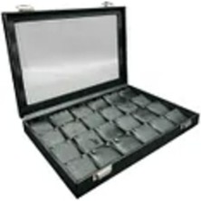 Yeşil Renkli Cam Kapaklı Deri Kumaş Bölmeli Kolye Tablası 34X24 cm