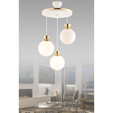 Dilara 3 Lü Tepsi Beyaza Gold Glop Camlı Salon Avizesi