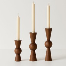 Doğal Ahşap Cevizşamdan Seti 17.5cm & 15CM & 12.5 , El Yapımı, Rustik Dekoratif 3'lü Mumluk Modern