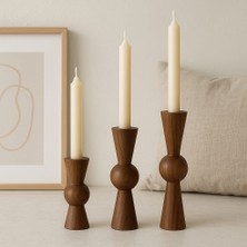 Doğal Ahşap Cevizşamdan Seti 17.5cm & 15CM & 12.5 , El Yapımı, Rustik Dekoratif 3'lü Mumluk Modern
