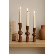 Doğal Ahşap Cevizşamdan Seti 17.5cm & 15CM & 12.5 , El Yapımı, Rustik Dekoratif 3'lü Mumluk Modern