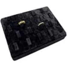 Yerli Süet Kumaş Çoklu Tırnaklı Yüzük Sergileme Aksesuar, Siyah, 18/13 cm