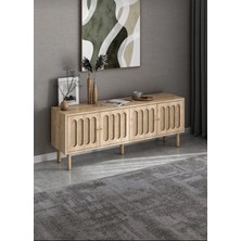 İskandinav Tv Sehpası ,tv Ünitesi , Konsol Jüt Kumaşlı Mdf E180xd39xy49cm (ÖZEL TASARIM)