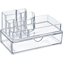 Beyaz Çekmeceli Kozmetik Düzenleyici, Ruj ve Fırça Bölmeli Makyaj Kutusu