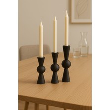 Doğal Ahşap Siyah Şamdan Seti 17.5cm & 15CM & 12.5 , El Yapımı, Rustik Dekoratif 3'lü Mumluk Modern