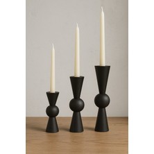 Doğal Ahşap Siyah Şamdan Seti 17.5cm & 15CM & 12.5 , El Yapımı, Rustik Dekoratif 3'lü Mumluk Modern