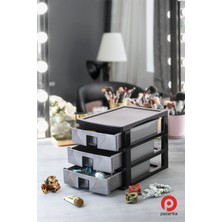 Gri 3'lü Takı ve Makyaj Düzenleyici Çekmeceli Ofis Düzenleyici