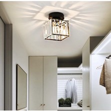 Modern Luxury Plafonyer Tavan Kristal Taşlı Avize Kare Hol Antre Avize Siyah