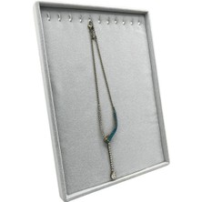 Gri Süet Kumaş Ayaklı Kolye Sergileme Standı, 34/24 Cm, Şık ve Kullanışlı Tasarım