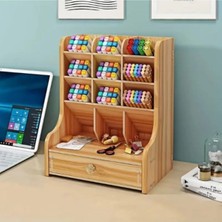 Bölmeli ve Çekmeceli Ahşap Organizer, Şeffaf Düzenleyici, Çok Amaçlı ve Şık Tasarım