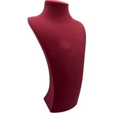 Bordo Süet Kumaş Takı Gerdanlık Zincir 39 cm Sergileme Mankeni