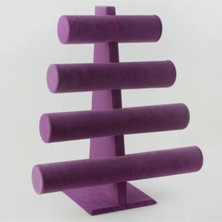 Mor Süet Kumaş Dört Kademeli Bileklik ve Saat Sergileme Standı 38/34 cm