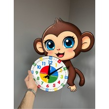 About The Perfect Sevimli Maymun Montessori Ahşap Çocuk Odası Duvar Saati, Sessiz ve Şık Tasarım