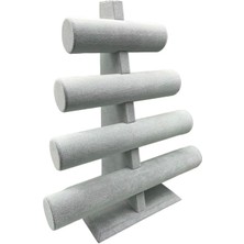 Gri Süet Kumaş Dört Kademeli Bileklik ve Saat Sergileme Standı 38/34 cm