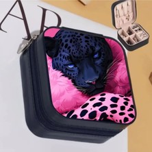 Siyah ve Pembe Desenli Mini Seyahat Takı Kutusu, Şık ve Taşınabilir Tasarım