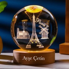 Kişiye Özel Işıklı Ahşap Kaideli Paris Temalı Cam Küre 8*6cm