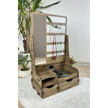 Geniş 2 Çekmeceli Bej Takı ve Makyaj Aynası Düzenleyici