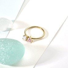 14 Ayar Altın Kaplama Yuvarlak ve Damla Renkli Taşlı Yüzük - RS00112