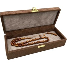 Keten Kumaş Kapaklı Tesbih Sergileme Kutusu, Kahverengi, 25X10 cm