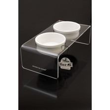 Beyaz Seramik ve Pleksi Mama ve Su Kabı, Şık ve Kullanışlı Evcil Hayvan Kabı