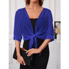 Ahes Shopping Kadın Truvakar Kol Önden Bağlamalı Kısa Şifon Bolero Ceket