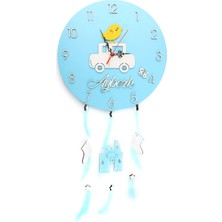 About The Perfect 35CM Mavi Ahşap Çocuk ve Bebek Odası Kabartmalı Duvar Saati