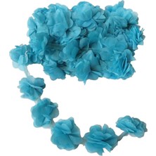 10 mt Mavi Lazer Kesim Tülden Şifon Çiçekli Kumaş