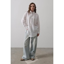 Ahes Shopping Yan Büzmeli Tunik Gömlek - Beyaz